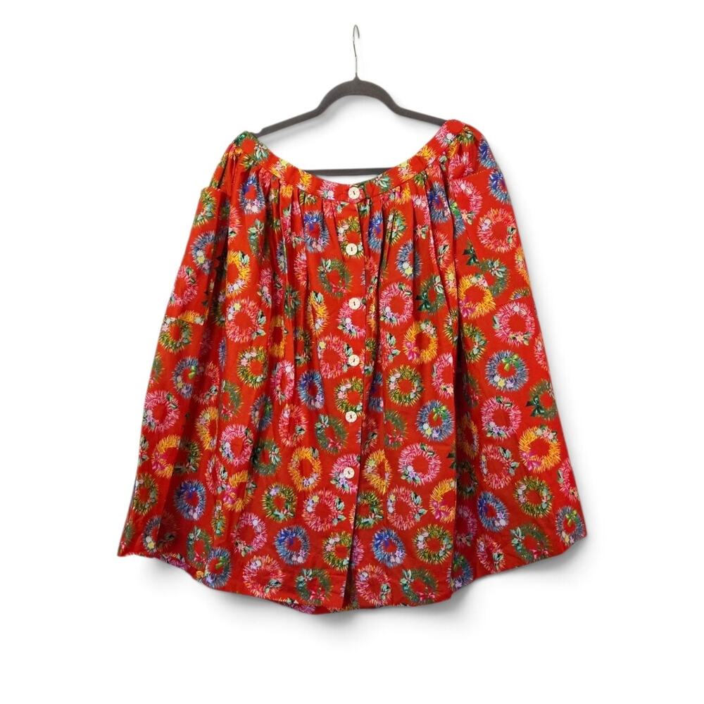 Loco Lindo Wreath Print Knee Length Skirt Womens 3X Retro Holiday Rockabilly